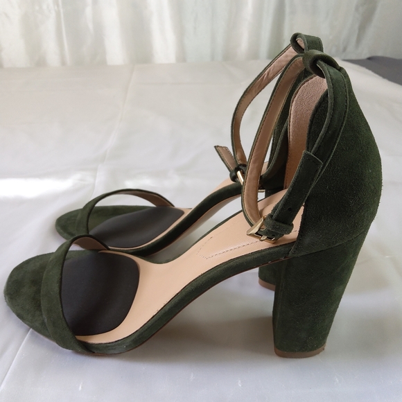 ALDO MYLY Women Block High Heel Suede Shoes Size 10 Dark Green Color Ankle Strap - Picture 4 of 12